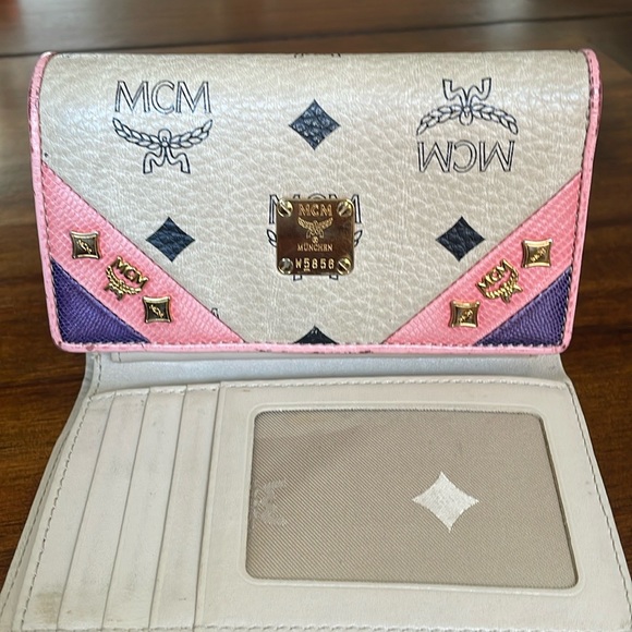MCM Visetos Studded Trifold Wallet Paste Pink Purple - Picture 14 of 14